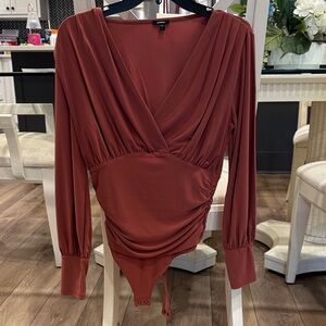 Express Deep Red Draped Bodysuit
